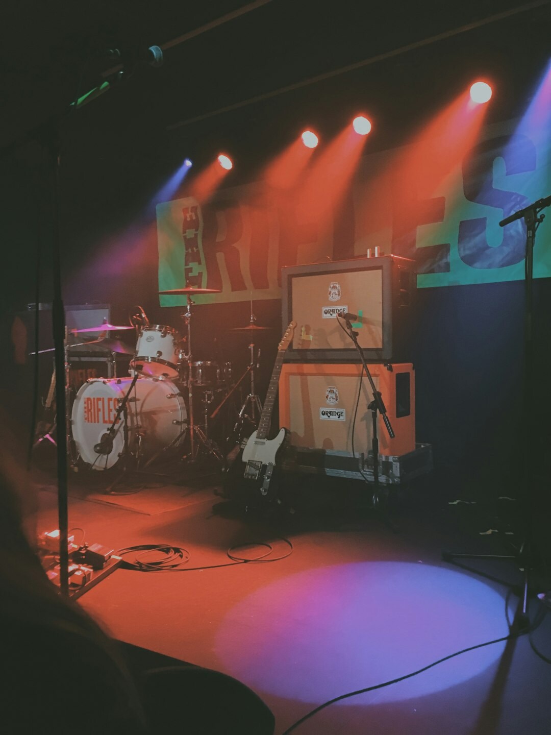Retro television music show stage with coloured lights